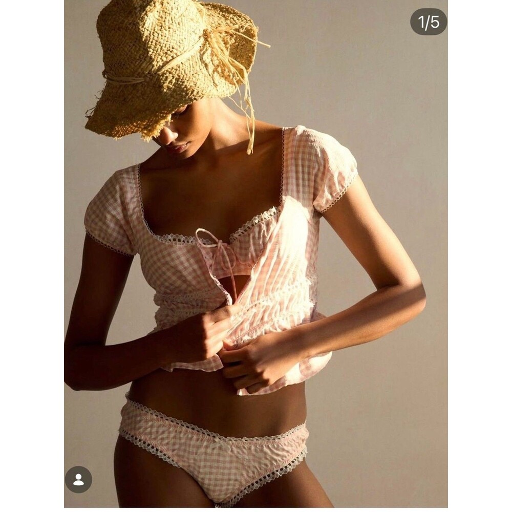 For Love & Lemons Pink Petal Gingham Panty | S |  NWT - Picture 9 of 10